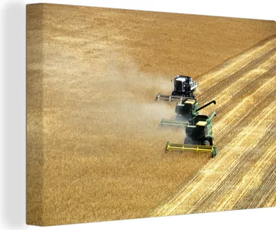 Produktbild von OneMillionCanvasses® - Leinwandbilder - 140x90 cm, Landwirt - Weizen - Mähdrescher, Wandbilder Kunstdruck Wanddekoration