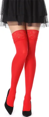 Produktbild von Bellivalini Damen Halterlose Mikrofaser 60 DEN Strümpfe mit Spitze BLVFI1005 (Rot, XL)