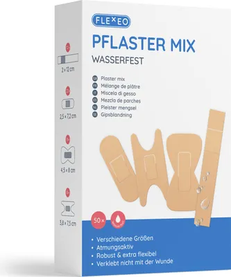 Produktbild von FLEXEO Pflaster Mix wasserfest beige, 4 Pflastertypen, 50 Pflaster