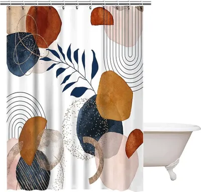 Produktbild von Abstrakter Duschvorhang 1 Stck, Boho-Stil Terrakotta-Schwarz, Wasserdicht Schimmelresistent, Für Badezimmer Mit Dusche