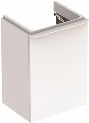 Zdjęcie produktu dla Geberit Smyle Square - Szafka pod umywalkę, 442x356x617 mm, 1 drzwi, zawiasy lewe, biały połysk/matowy 500.351.00.1