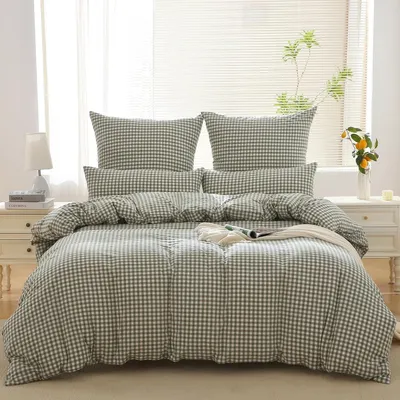 Produktbild von Bettwäsche-Set 200x200 cm 3-teilig Baumwolle Kariert Grün