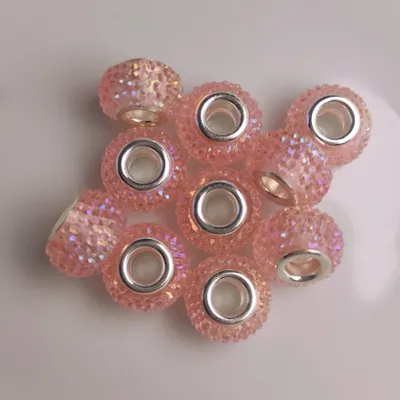 Image de Spacer Charm gros trous, perles rondes à bulles, 14 mm, 10 pièces, rose