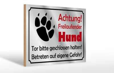 Produktbild von Holzschild Hinweis 30x20cm Achtung Freilaufender Hund Gefahr