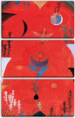 Produktbild von Leinwandbild 3-teilig (80x120cm): Paul Klee - Blumenmythos (1918), echter Holz-Keilrahmen inkl. Aufhänger, handgefertigt in Deutschland