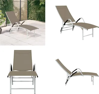 Zdjęcie produktu dla vidaXL Leżak tekstylenowy i aluminiowy Taupe - Leżak - Leżaki - Leżak ogrodowy - Leżaki ogrodowe