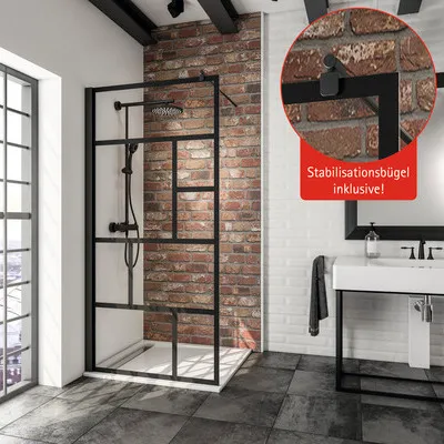 Produktbild von SCHULTE Walk In Alexa Style 2.0 ExpressPlus 100 x 200 cm Profil schwarz Glasdekor Atelier Seitenwandanschlag links Seite