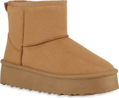 Produktbild von VAN HILL Damen Warm Gefüttert Winter Boots Stiefeletten Profil-Sohle Schuhe 840856, Farbe: Hellbraun, Größe: 38