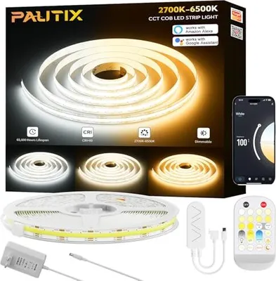 Produktbild von Pautix WiFi Cob LED -Streifen CCT 10 m, 2700 K - 6500 Einstellbarer weißer Streifen, 24 V Smart Works Alexa/Google Assistant Netzteile Küchenschrank,