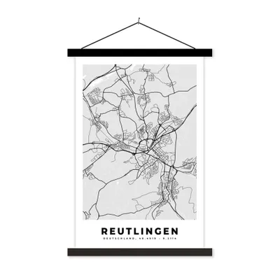 Produktbild von MuchoWow® Textilposter Stadtplan - Deutschland - Karte - Reutlingen 120x180 cm mit schwarzem Rahmen - Fotos