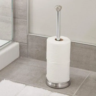 Produktbild von Zincenziertes Metall-Set zum Aufbewahren von Toilettenpapier, freistehend, mit silberner Edelstahlaufbereitung.