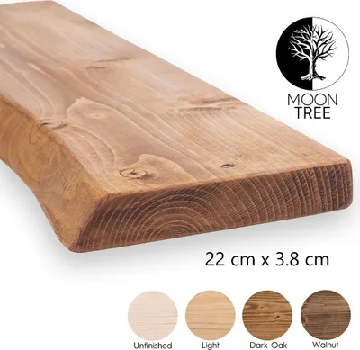Obrázek produktu pro MoonTree | rustikální dřevěná nástěnná police Aksel, 80cmx22cmx3,8cm, Dub tmavý | Závěsná police, nástěnná police dřevěná do obývacího pokoje