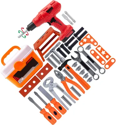Produktbild von 42-teiliges Kinder-Werkzeugset mit elektrischer Spielzeugbohrmaschine für Jungen. Stimulieren Sie die Denkkraft. Bauen Sie Rollenspielwerkzeuge auf
