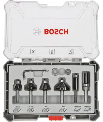 Image de Coffret de 6 fraises droites Bosch Professional 2607017469 à araser et de bordage à queue de 8mm