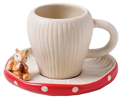 Pilz-Kaffeetasse 275 ml mit Eichhörnchen-Unterteller, Keramik