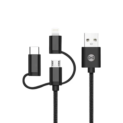 Image de Forever Data Cable 3in1 Micro USB+Lightning+USB C noir