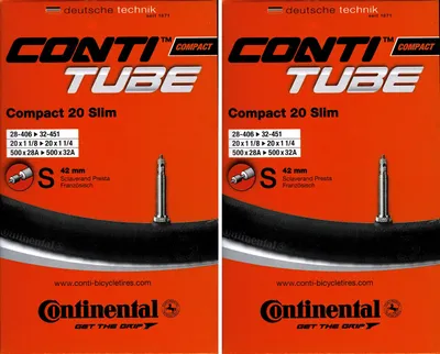 Produktbild von 2x Continental Compact 20 Slim Schlauch 20" 1 1/8 - 1 1/4 Prestaventil 28/32-406