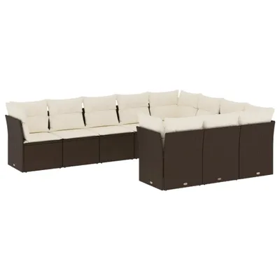 Produktbild von 10-tlg. Garten-Sofagarnitur mit Kissen Braun Poly Rattan