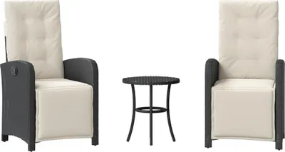 Produktbild von vidaXL 3-tlg. Bistro-Set mit Kissen Schwarz Poly Rattan