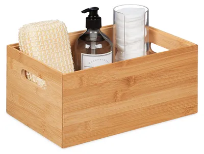 Produktbild von Bambus-Aufbewahrungsbox, stapelbar, stabil, Bambuskiste ohne Deckel, H x B x T: 14 x 30 x 20 cm, mit