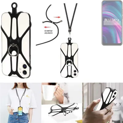 Produktbild von K-S-Trade 3in1 Handykette Handyband Handykordel Halsband Smartphone-Ring Handy-Ring kompatibel mit BLU G61s Fingerhalterung Handyring Tischständer