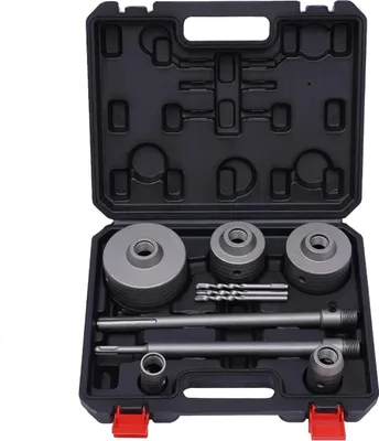 Image de Scie cloche pour mur - Kit de carottage 9 pièces - Ø30-100 mm - 370 mm de rallonge - Tige SDS Plus/Max - Carbure - Pour béton, pierre, maçonnerie
