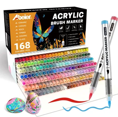 Acrylstifte 168 Farben, Pinselspitze, wasserbasiert, für Holz, Glas, Keramik