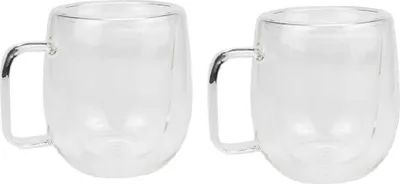 Produktbild von 2er Set Doppelwandiges Thermoglas mit Henkel Teetassen Doppelwand Glas Kaffeetassen transparent 300 ml