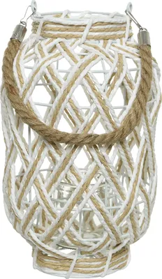 Produktbild von Laterne Metall Papierkordel Jute mit Henkel 18x30cm weiß natur