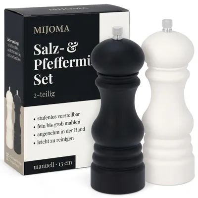 Zout- und Pfeffermühlen-Set 2er, 13 cm, schwarz/weiß, Kunststoff