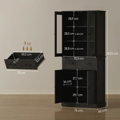Productafbeelding van HOMCOM Keukenkast, hoge kast met lade en verstelbare legplanken