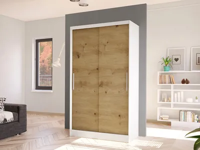 Obrázek produktu pro Úzká šatní skříň 100 cm s posuvnými dveřmi ARAPO 1 - dub artisan / bílá