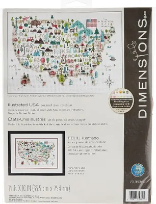 Image de Dimensions Kit de broderie au point de croix "Carte des USA", motif à compter, 35,5x25,4cm