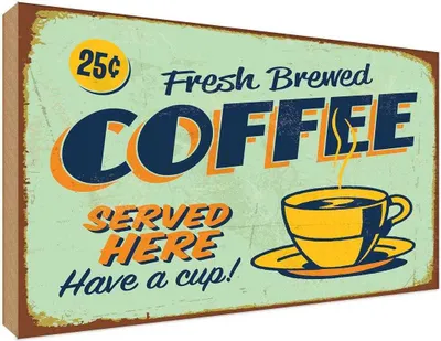 Produktbild von vianmo Holzschild 30x40 cm Retro fresh brewed Coffee Served Essen Trinken