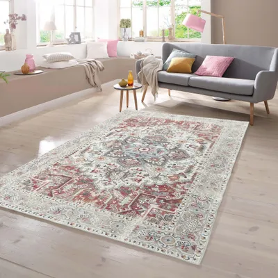 Produktbild von Klassischer Teppich mit orientalischen Verzierungen in creme rot orange Größe - 160 x 230 cm