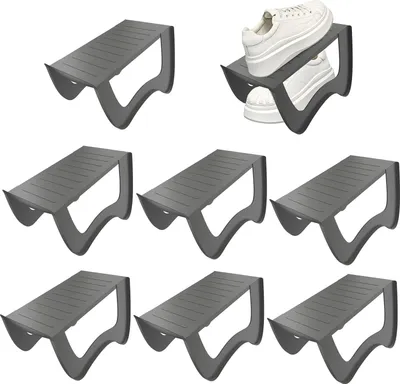 Produktbild von JOIEYOU 10 Stück Schuhstapler PP Anti-rutsch Schuhschlitz Schuhregale Platzsparend Schuh Organizer Schuhaufbewahrung Doppelschicht Schuhorganizer Schrank, Grau