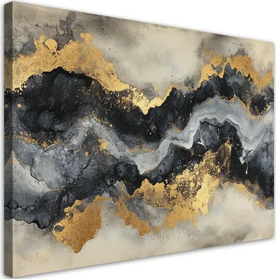 Produktbild von Leinwandbild Schwarz-Weiß-Marmor mit Gold 90x60 Feeby Gold bild für die wand bereit zum aufhängen