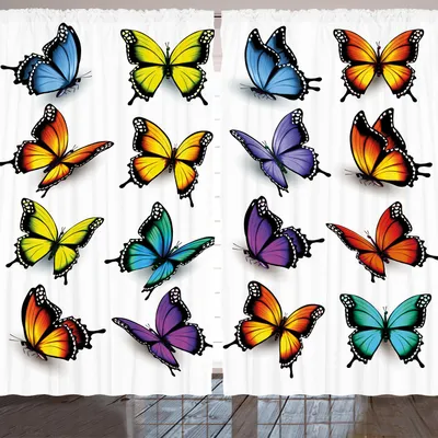 Zdjęcie produktu dla ARANDE Zasłona motylkowa, uroczy kolorowy motyl przedstawia inspirujący motyw wiosny z motywem skrzydeł zwierząt, 280 x 245 cm, wielokolorowa