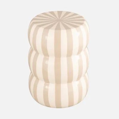 Produktbild von sweeek - Beistelltisch, Sofaende, Nachttisch aus emailliertem Stahl mit Streifen Ø 33 x H 46 cm - Beige