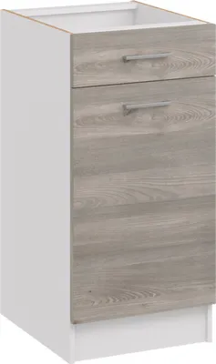 A kitchen base cabinet with one drawer and one door.