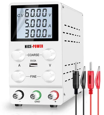 Produktbild von Labornetzgerät DC - Modell SPS605D - Einstellbar 0–60V 0–5A - Stabilisierte Ausgangsspannung - 220V AC Eingang - USB 5V 2A - Weiß