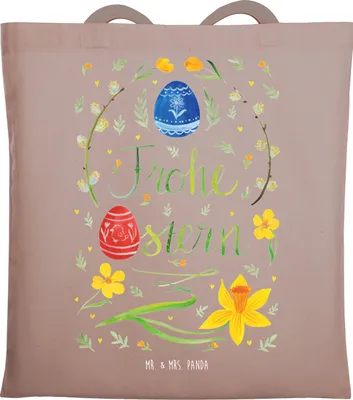 Produktbild von Mr. & Mrs. Panda Einkaufstüte Ostern Frohe Ostern - Braun Pastell - Geschenk, Tasche, Baumwolltasche, Shopping, Osterblume, Ostergrüße, Stoffbeutel, Laptoptasche, Osterei