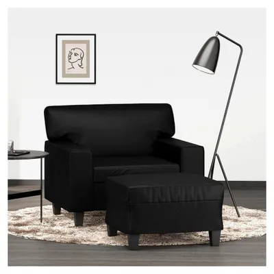 Produktbild von Schwarzer Kunstledersessel mit Hocker - Bequem, Robust, für Wohnzimmer und Entspannung - 94x77x80 cm