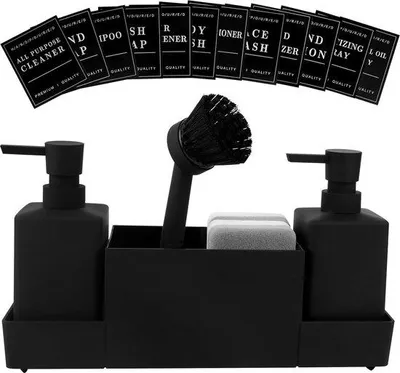Produktbild von Famanu Gootsteenorganizer mit Bürste und Seifenspender - Schwarz