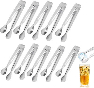 Produktbild von Edelstahl Zuckerzange Set 10 Stücke,Eiswürfelzange Süßigkeiten Zange Zucker Clip Spaghetti Servierzange Salatzange Gebäckzange 11cm für Hochzeit Party Candy Bar Büfett Grill Picknick