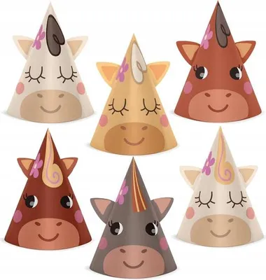 Produktbild von Papierhüte Bunte PFERDE Pferde Ponys Pferdegeburtstag Party 6St.
