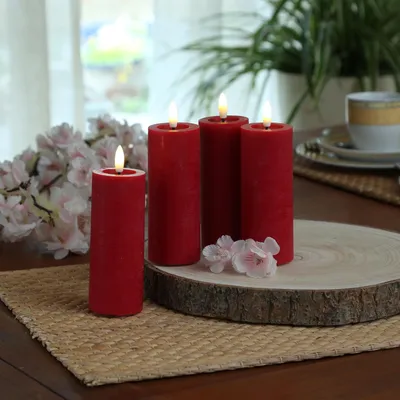 Produktbild von LED Kerzenset LINA - Rustik-Optik - Echtwachs - H: 12,5cm - D: 5cm - Timer - rot - 4er Set
