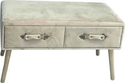 Immagine prodotto di Calicosy - Panca in velluto beige con 2 cassetti, maniglie in velluto e ferramenta in bronzo