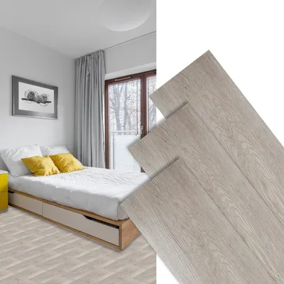 Image de Hengda Revêtement de sol PVC Sol vinyle autocollant avec effet bois, 21 dalles vinyle 3m² Carreaux de sol autocollants, Carreaux adhésifs Sol résistant à l'usure Imperméable pour salon cuisine, Chêne blanc