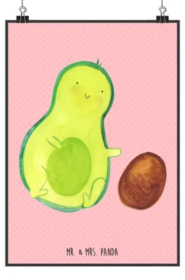 Produktbild von Mr. & Mrs. Panda Bild Avocado Kern rollt DIN A2 - Rot Pastell - Geschenk, Baby, Deko, Wandbild, Liebe, drucke, wanddeko, Plakat, Geburtstag, Geburt